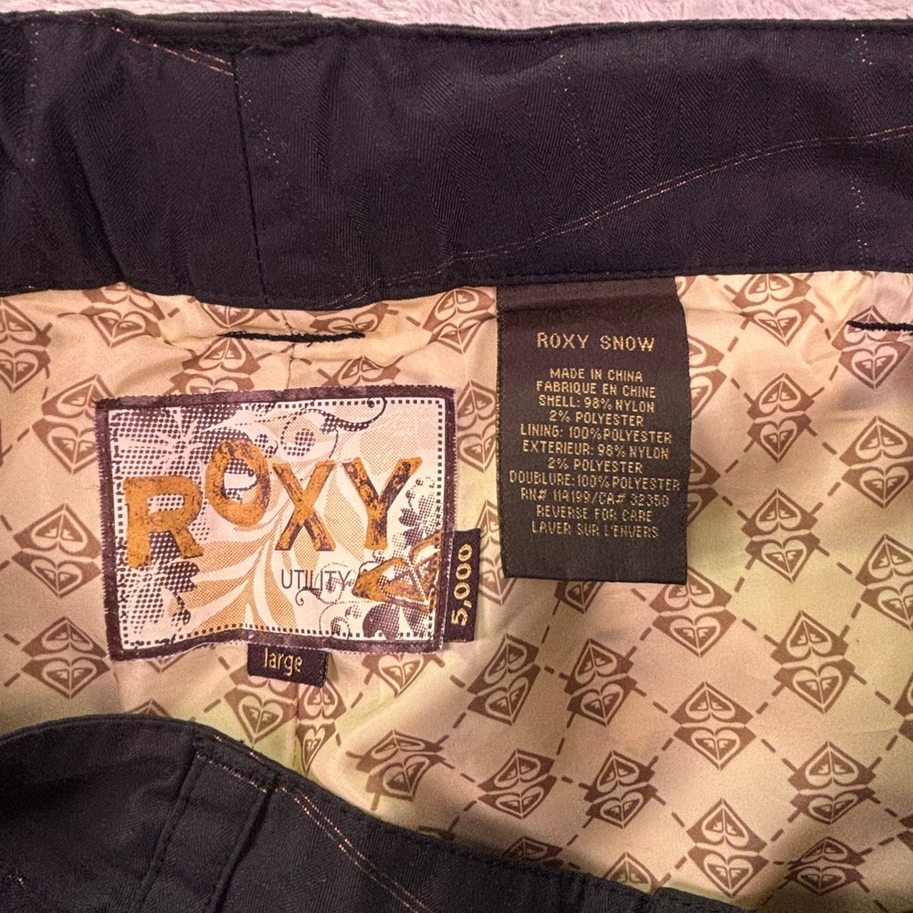 Roxy Women Snow Pants Large Black Pinstripe Utility Ski Snowboard 5K Waterproof - Picture 2 of 13